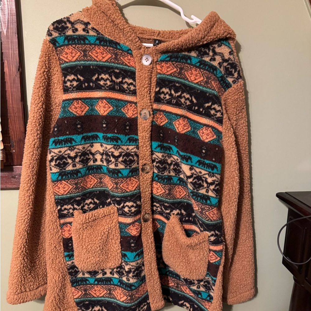Cozy Patterned Hooded Cardigan